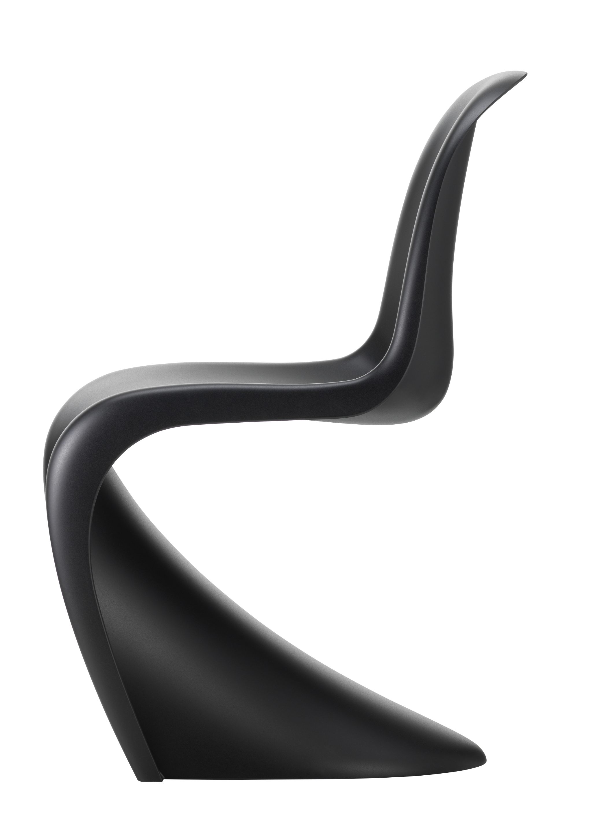 Panton Chair in Tiefschwarz: Designklassiker von Vitra, moderner Kunststoffstuhl in neuer Höhe.