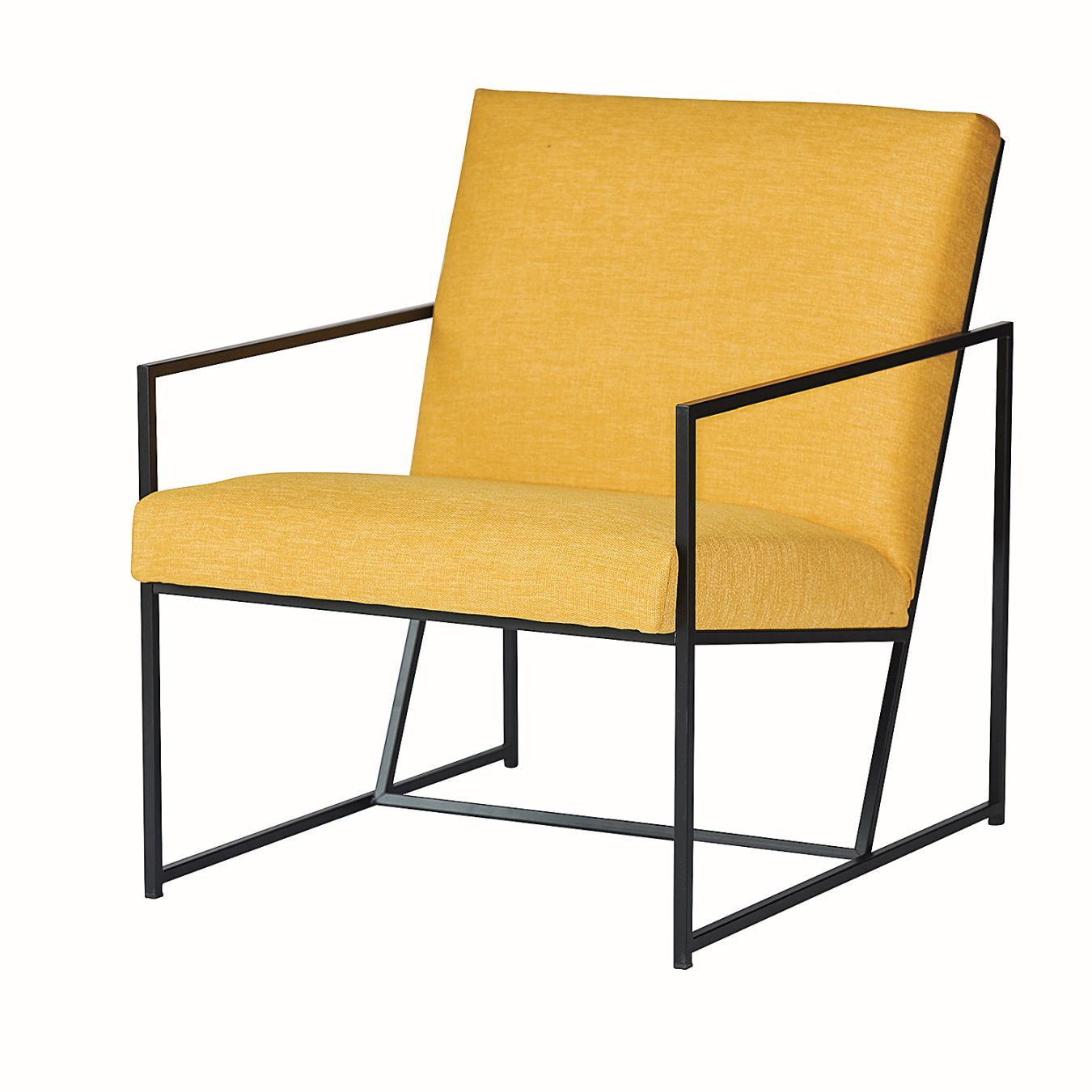 Gelber Sessel im Style von Jan Kurtz mit schwarzem Metallgestell für Wohnzimmer.