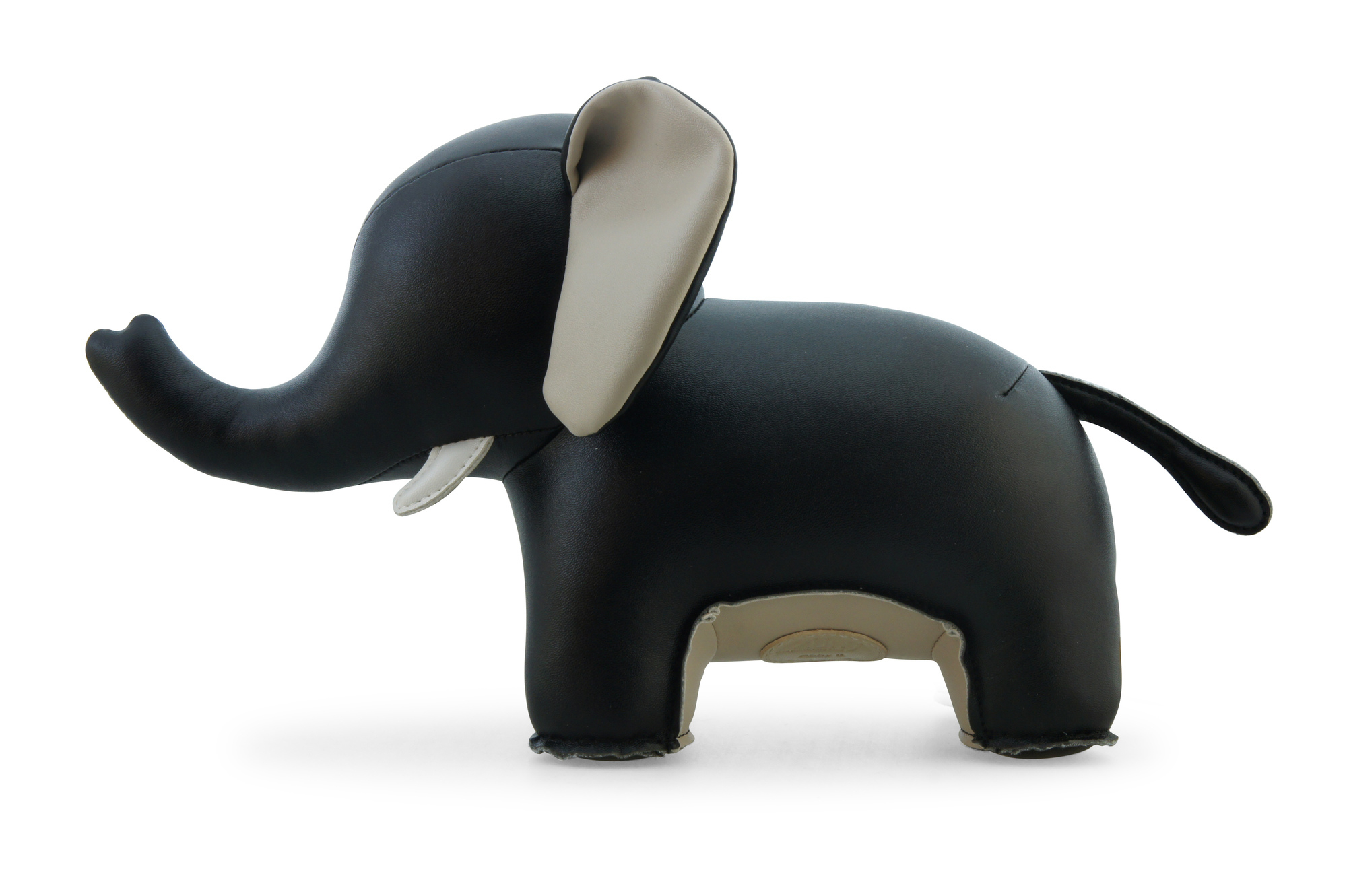 Schwarze Elefanten-Buchstütze "Abby II" von Züny, gefertigt aus Kunstleder, ideal für Kinderzimmer und Bücherregale.