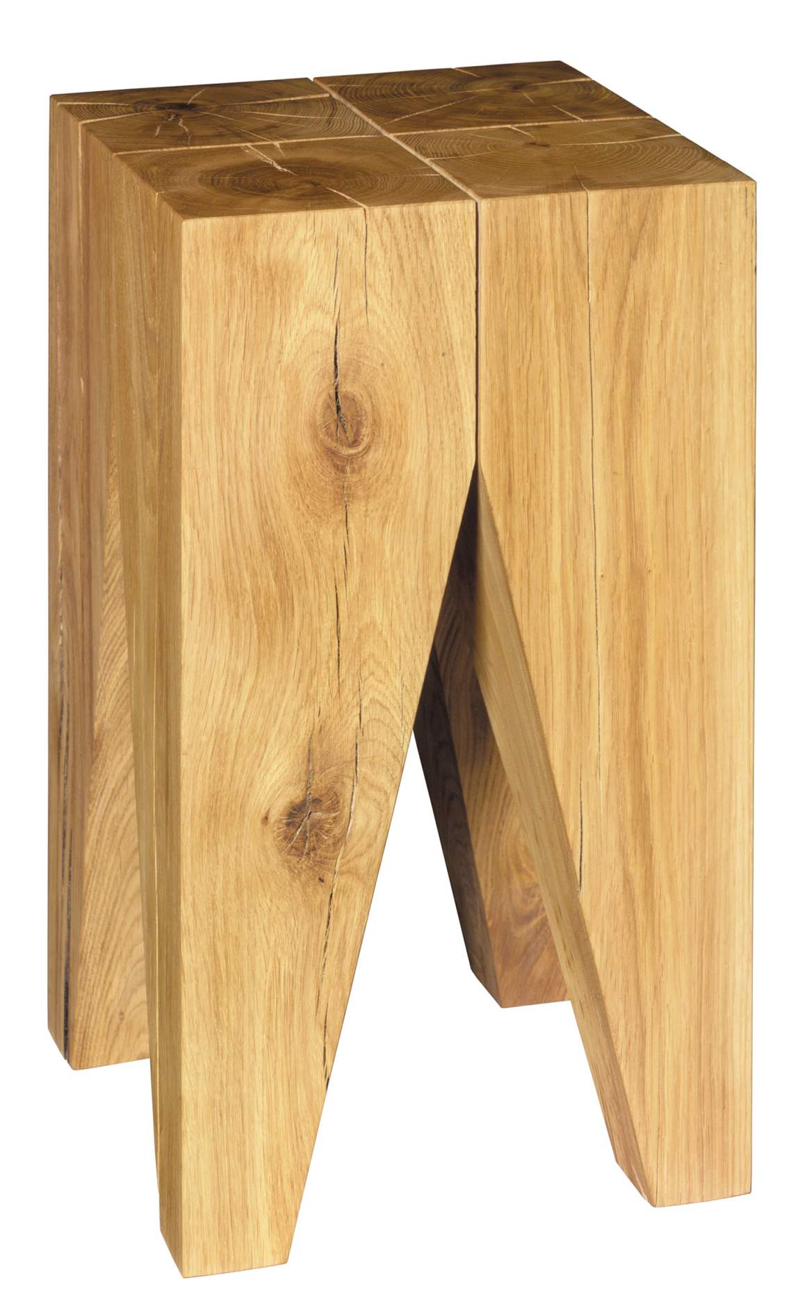Backenzahn Hocker/Tischchen aus Eiche, massiver Holz Beistelltisch für Wohnzimmer und Esszimmer.