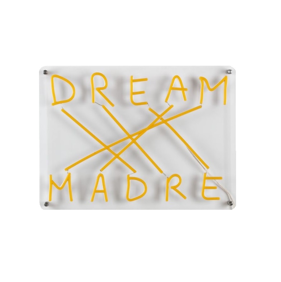Gelbe Dream Madre LED Wandleuchte von Seletti auf weißem Hintergrund, dimmbare Designerlampe für Wohnräume.