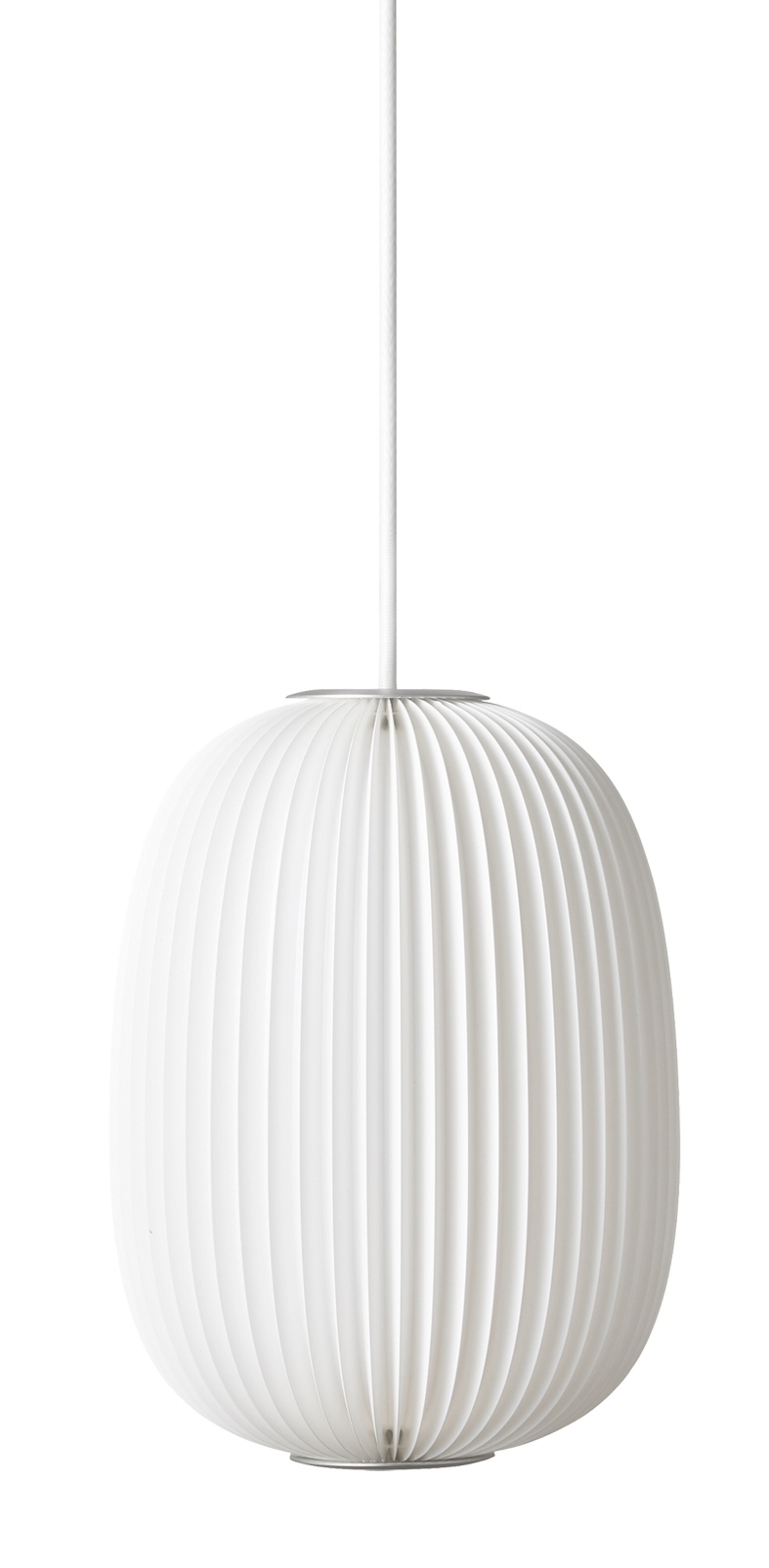 Weiße Lamella Pendelleuchte von Le Klint aus Aluminium, modernes Design für Wohnzimmer und Esszimmer.