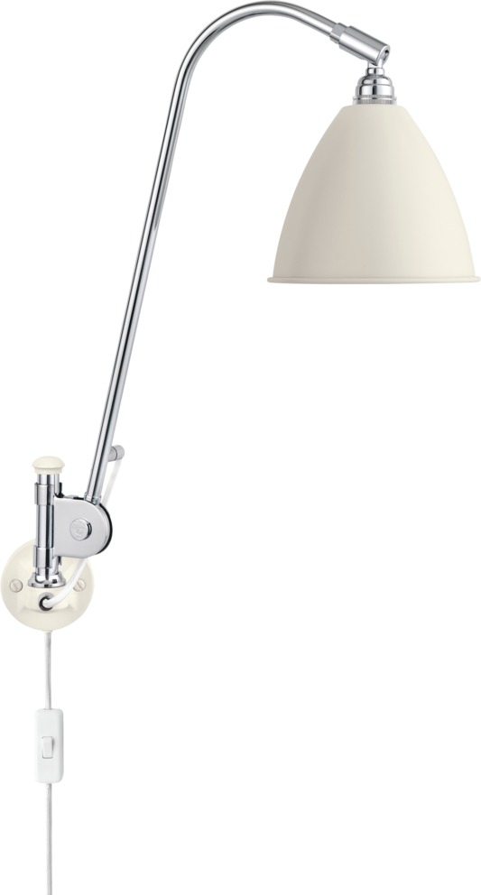 Bestlite Wandleuchte BL6 in Weiß/Chrom von Gubi: Detailansicht der eleganten Design-Wandlampe.