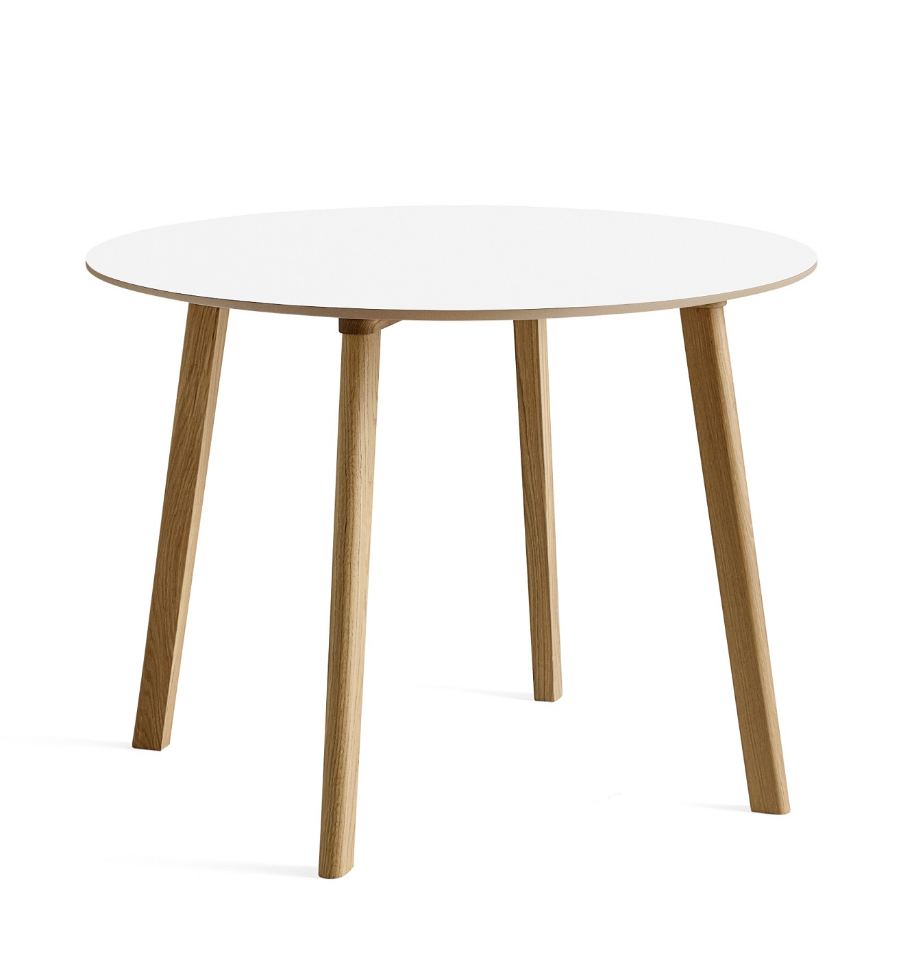 Hay CPH Deux 220 Tisch mit runder, weißer Tischplatte und hellen Holzbeinen. Design Tisch.