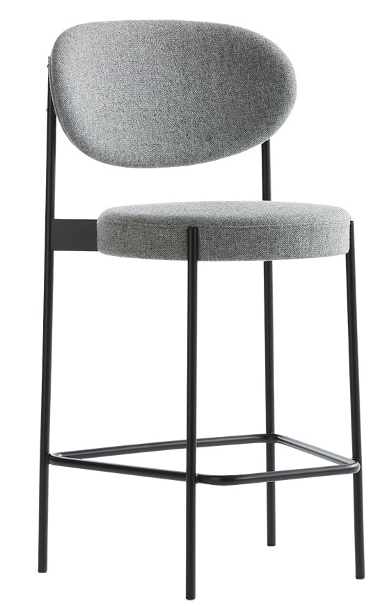 Series 430 Barhocker 65 cm von Verpan, grauer Stoffbezug, schwarzes Metallgestell. Moderner Barstuhl.