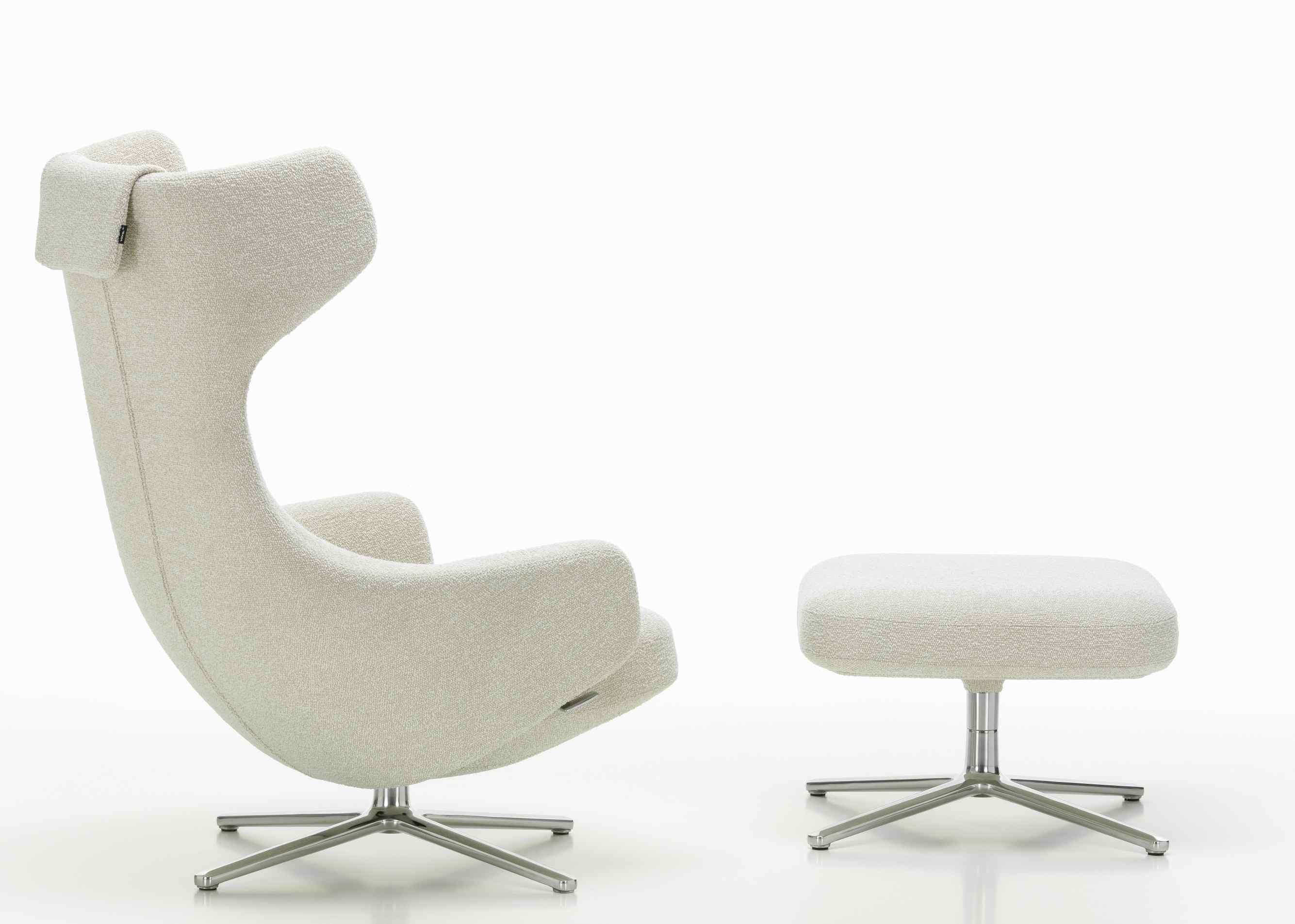 Grand Repos Sessel  + Ottoman Vitra Poliert Nubia Elfenbein / Perle