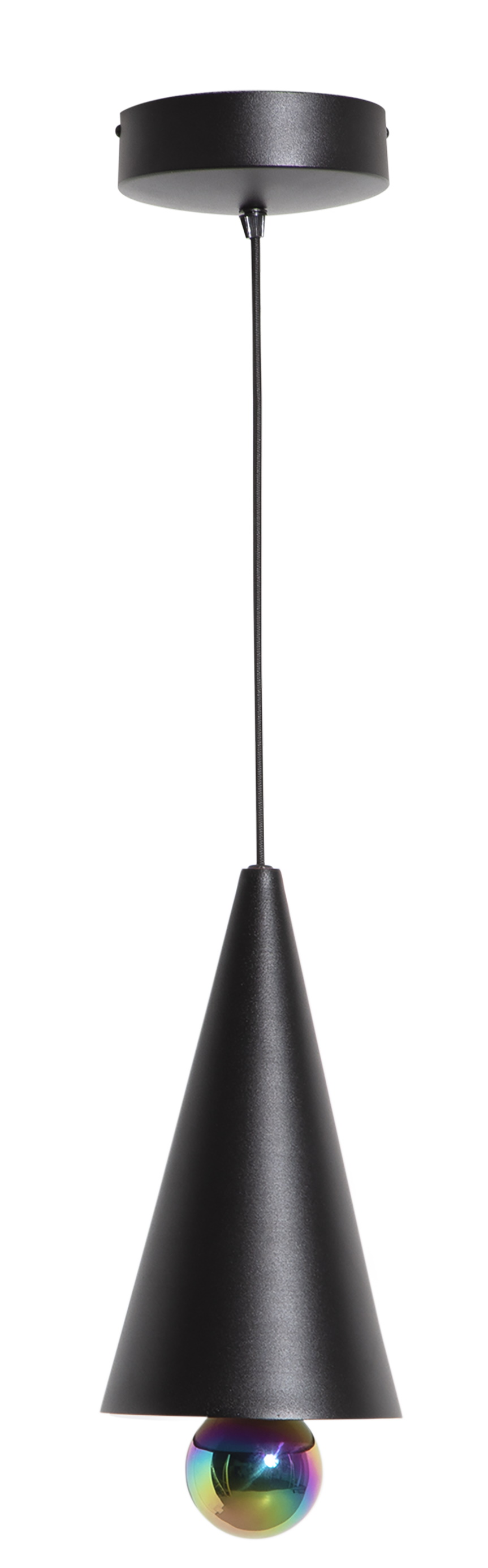 Schwarze Cherry Pendelleuchte von Petite Friture mit schimmernder Glaskugel, moderne Hängeleuchte für Wohnraum.