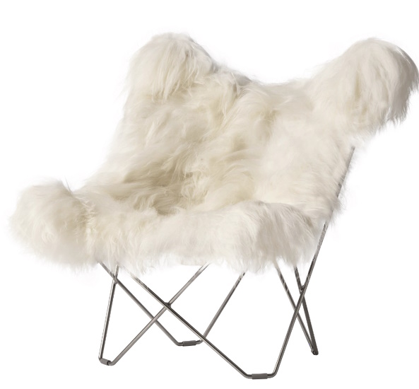 Iceland Mariposa Butterfly Chair Sessel Schaffell Cuero Chrom / Wild weiß