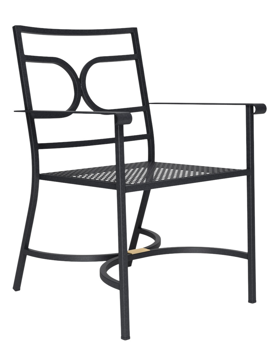 Schwarzer Collier Armchair Armlehnenstuhl von Emu für den Außenbereich mit filigranem Metallgestell und Netzstruktur.