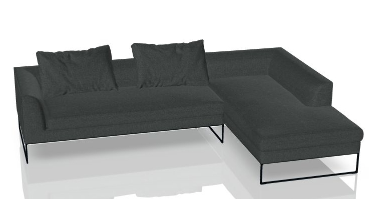Graues Mell Lounge Sofa mit Recamiere und schwarzen Metallfüßen. Modernes Ecksofa für Wohnzimmer.