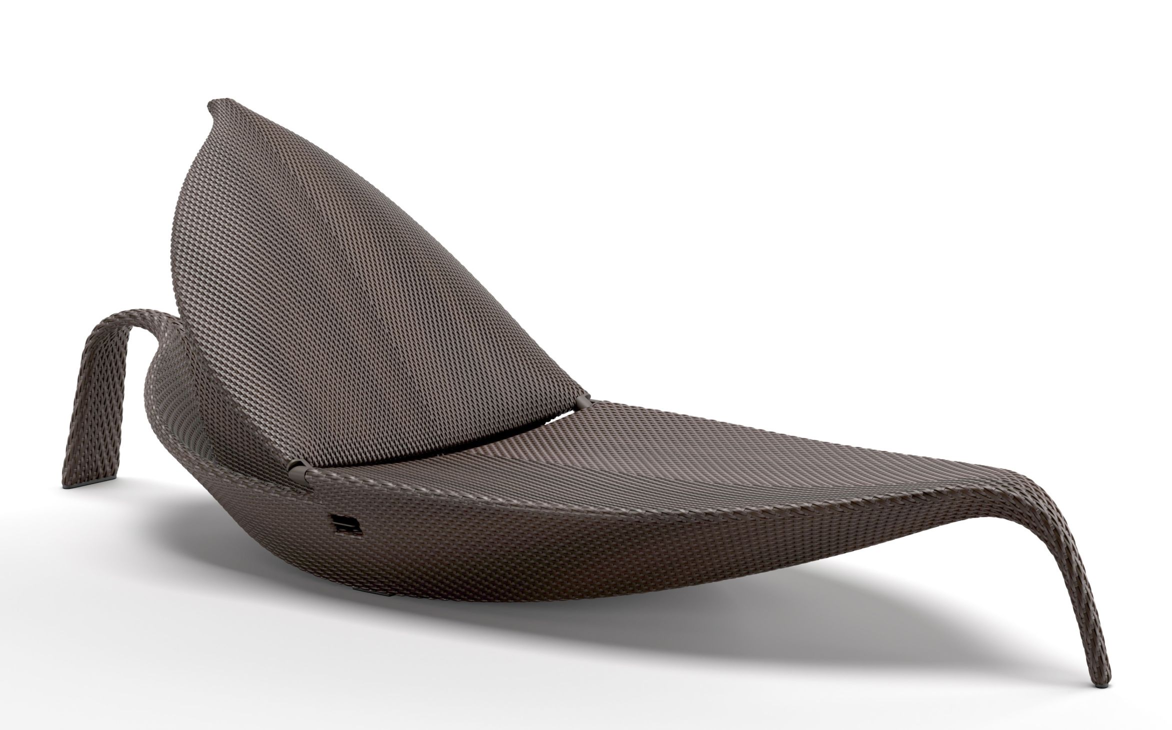 Braune Dedon Leaf Sonnenliege mit Gasdruckfeder, modernes Design für Garten und Terrasse.