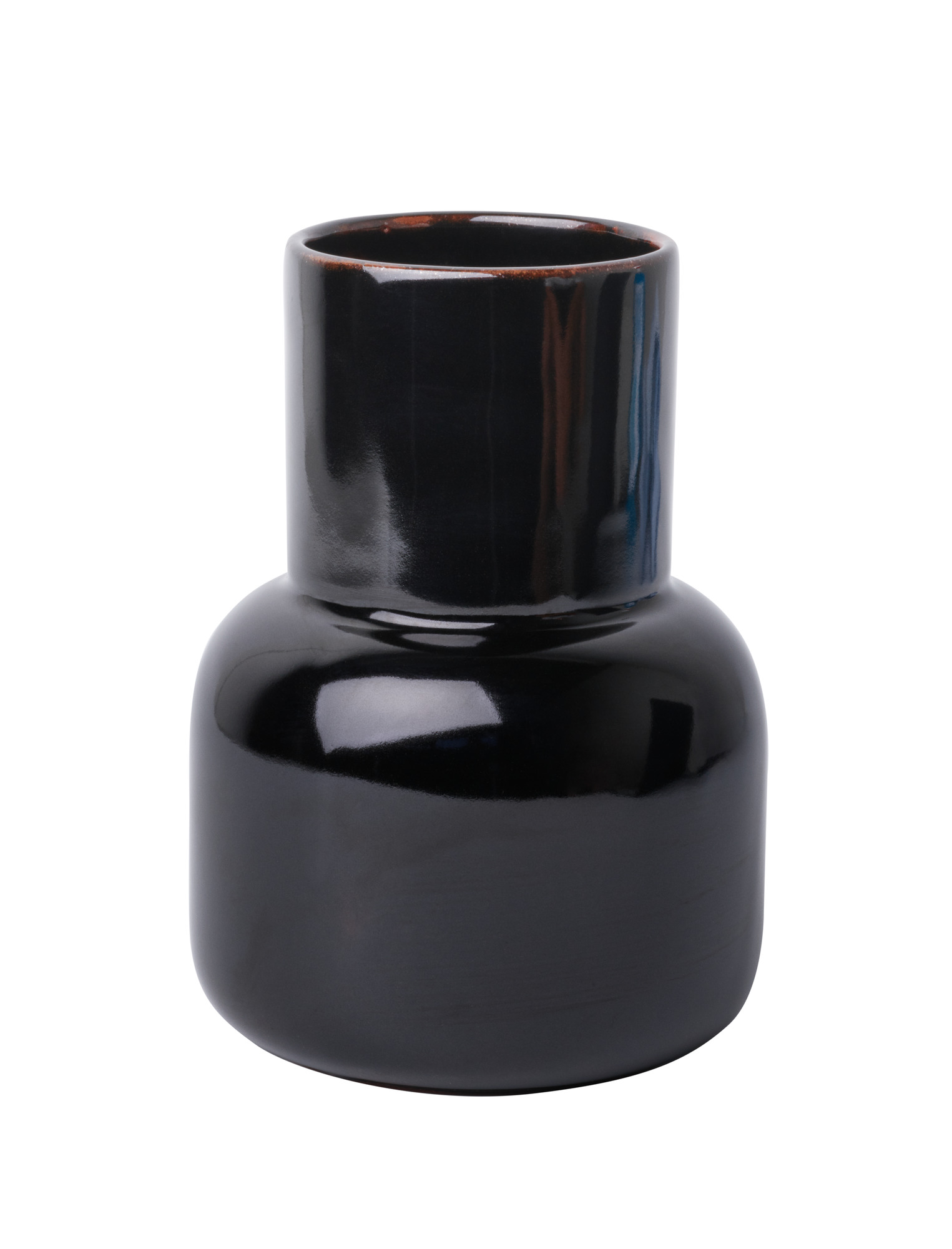 Schwarze Fritz Hansen Vase aus glänzender Keramik, ein dekoratives Einzelstück für modernes Wohndesign.