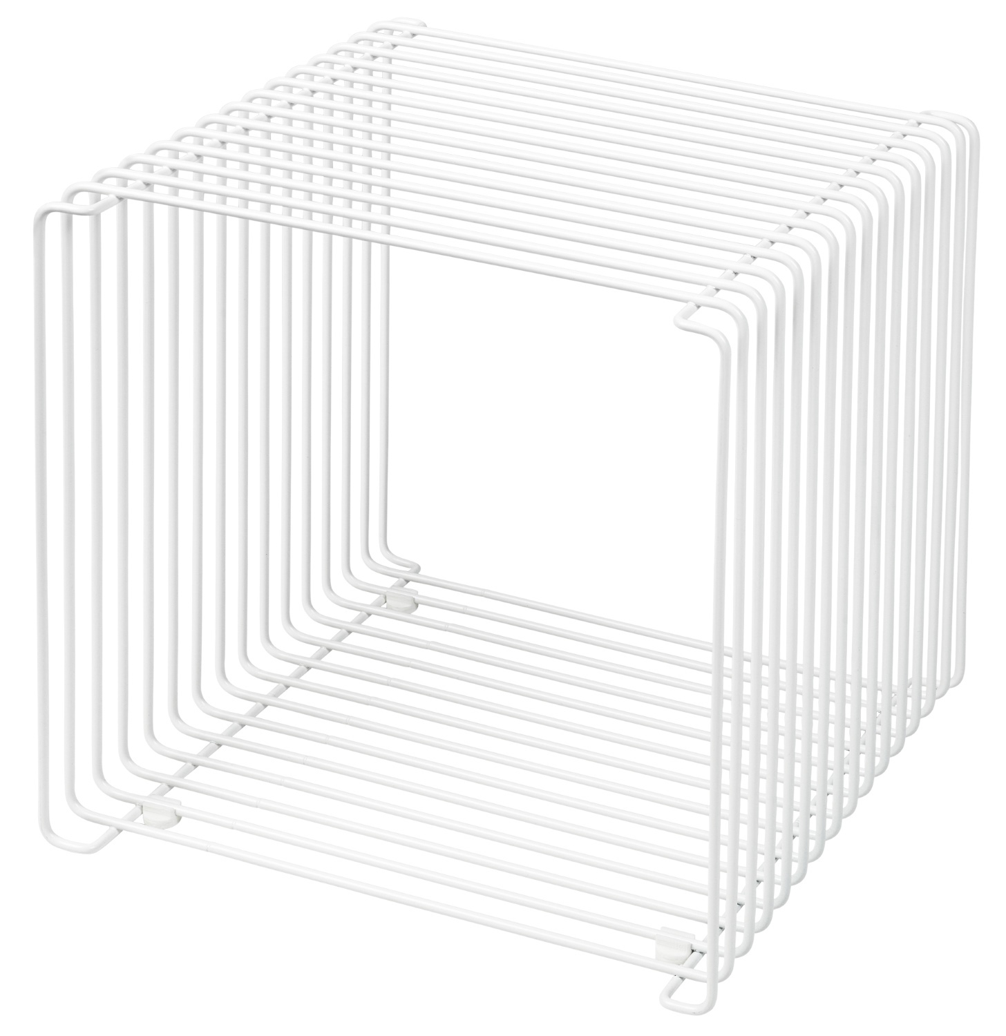 Montana Wire Cube Regal, weiß lackiert, minimalistisches Design für moderne Wohnräume, Drahtregal zur Wandmontage oder als freistehendes Element.