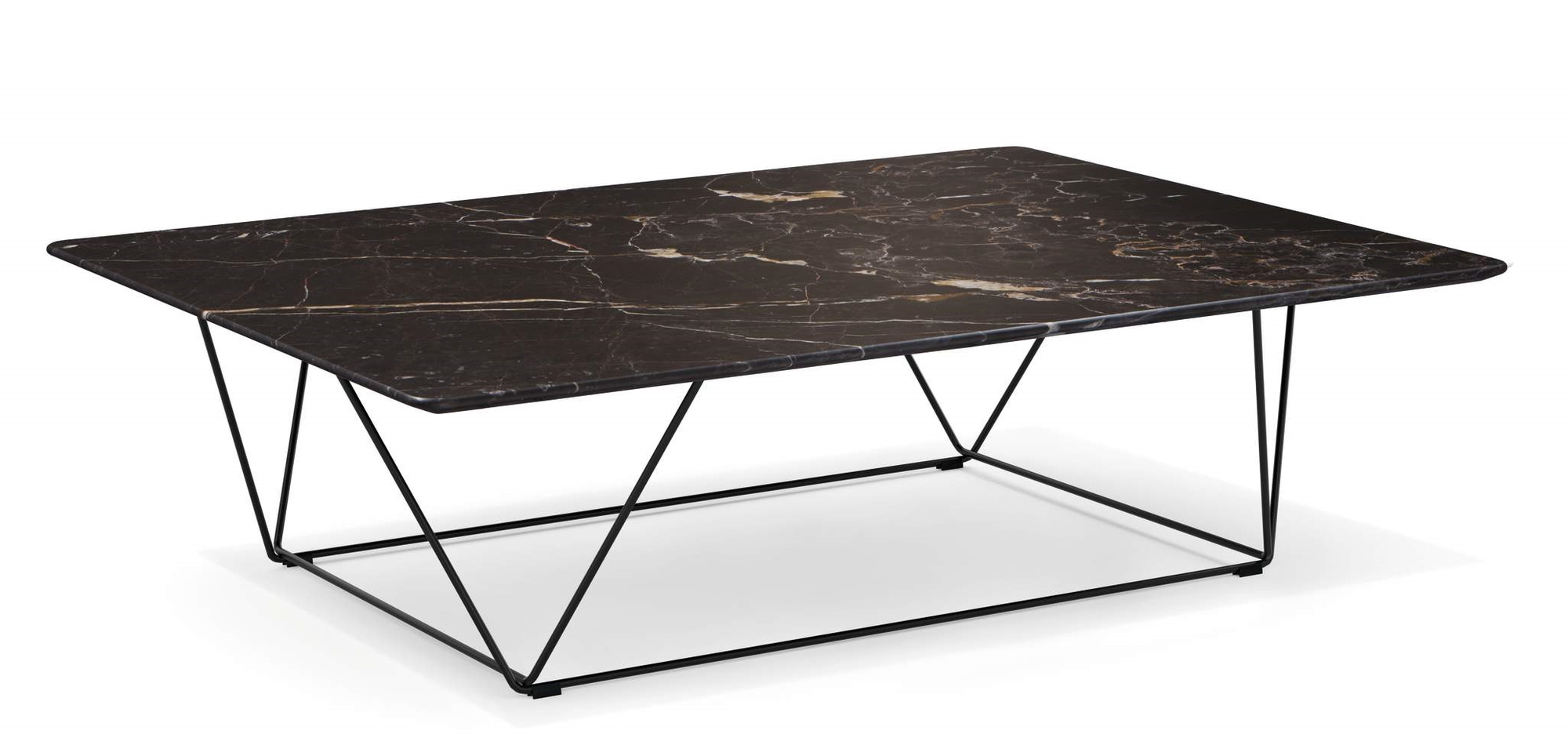 Oki Table Couchtisch von Walter Knoll mit schwarzer Marmorplatte und filigranem, schwarzem Metallgestell.
