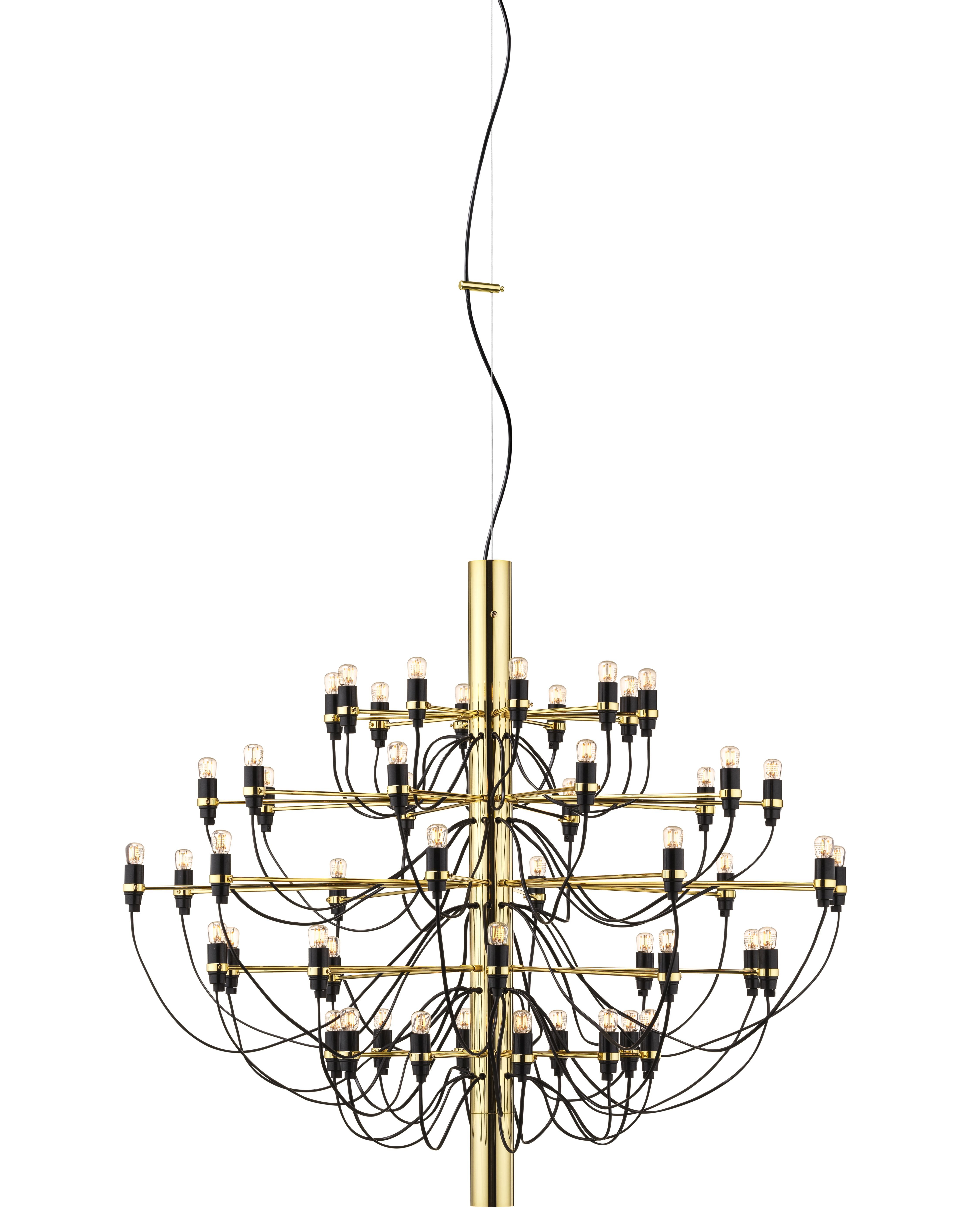 Flos 2097/50 Kronleuchter in Messing mit klaren Glühbirnen, moderne Deckenleuchte für Wohnzimmer und Esszimmer.