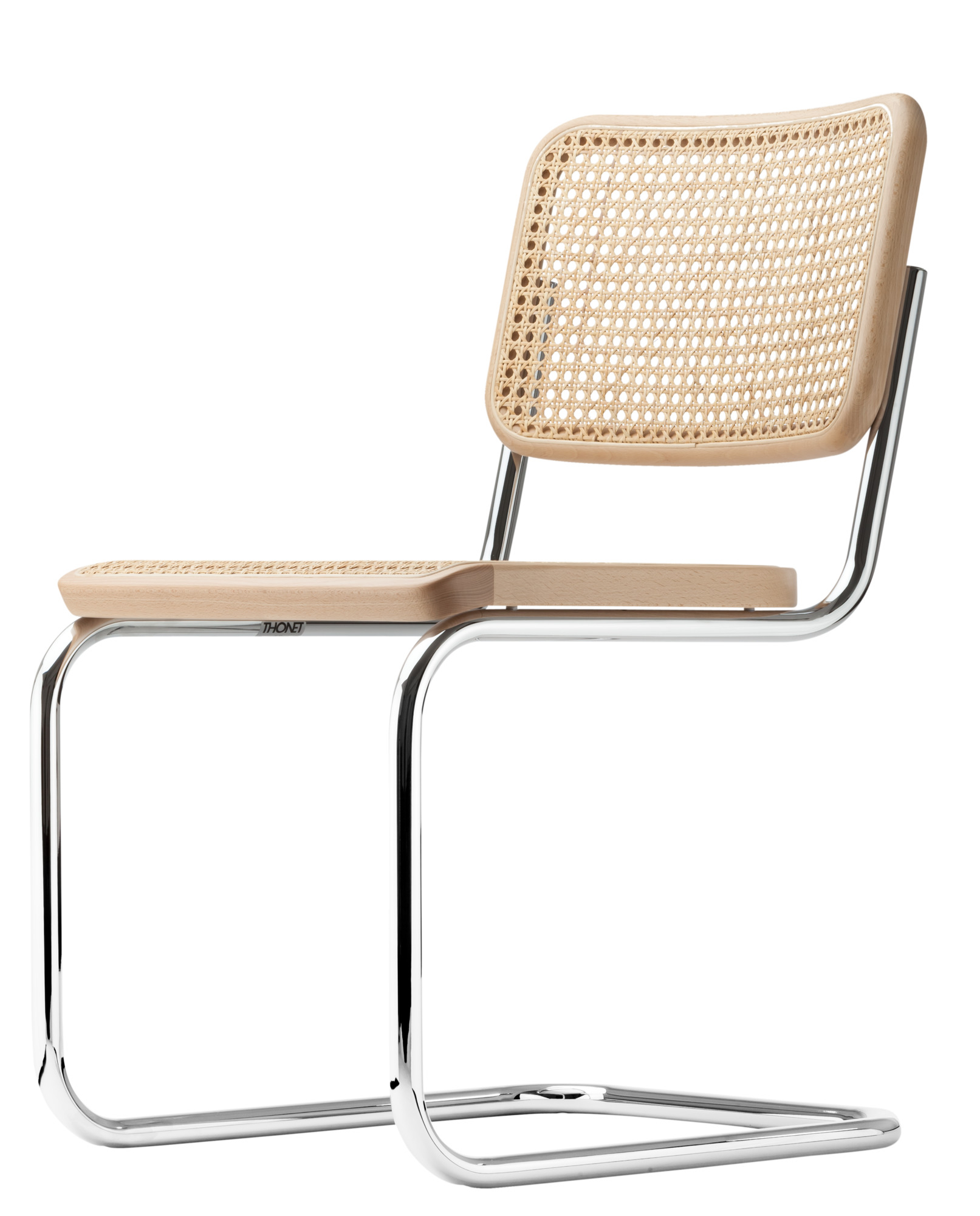 Thonet S 32 Freischwinger Stuhl mit Stahlrohrgestell und Wiener Geflecht, ein Designklassiker.