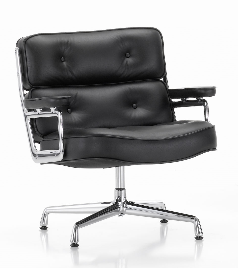 Schwarzer Lobby Chair ES 105 von Vitra mit Lederbezug und verchromtem Drehfuß.