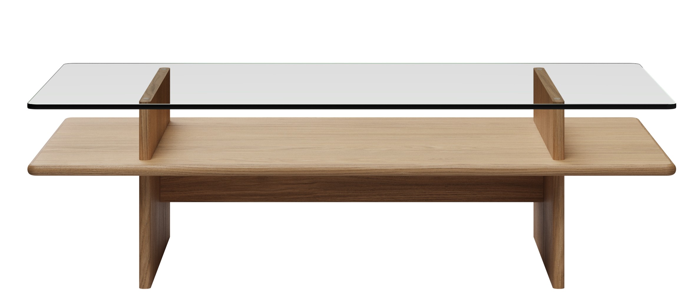 Woud Couchtisch Parallel aus Eichenholz mit Glasplatte, modernes Design für Wohnzimmer.