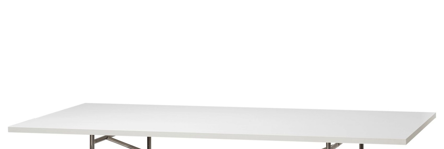 Weiße Eiermann Tischplatte aus Melamin mit ABS-Kante, 160x90 cm, für Büro oder Esszimmer.