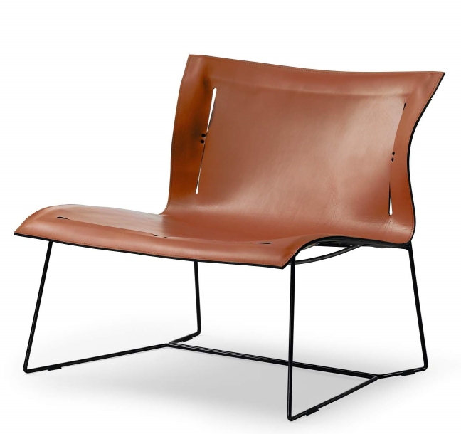 Cuoio Lounge Sessel von Walter Knoll mit braunem Lederbezug und schwarzem Metallgestell.