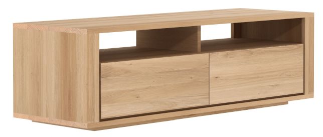 Shadow TV Anrichte aus Eiche von Ethnicraft mit zwei Schubladen und offenem Fach.
