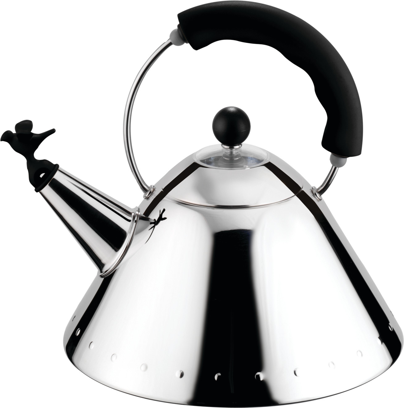 Alessi 9093 B Wasserkessel, schwarz, mit Vogelpfeife aus Edelstahl, für Teewasser und mehr.