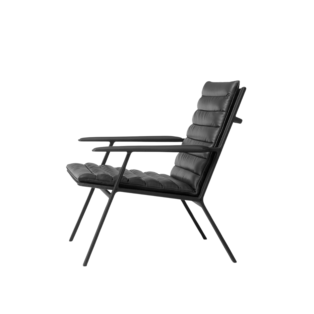 Vipp Lounge Stuhl VIPP456, schwarzes Leder, modernes Design, bequemer Sessel für Wohnzimmer und Büro.