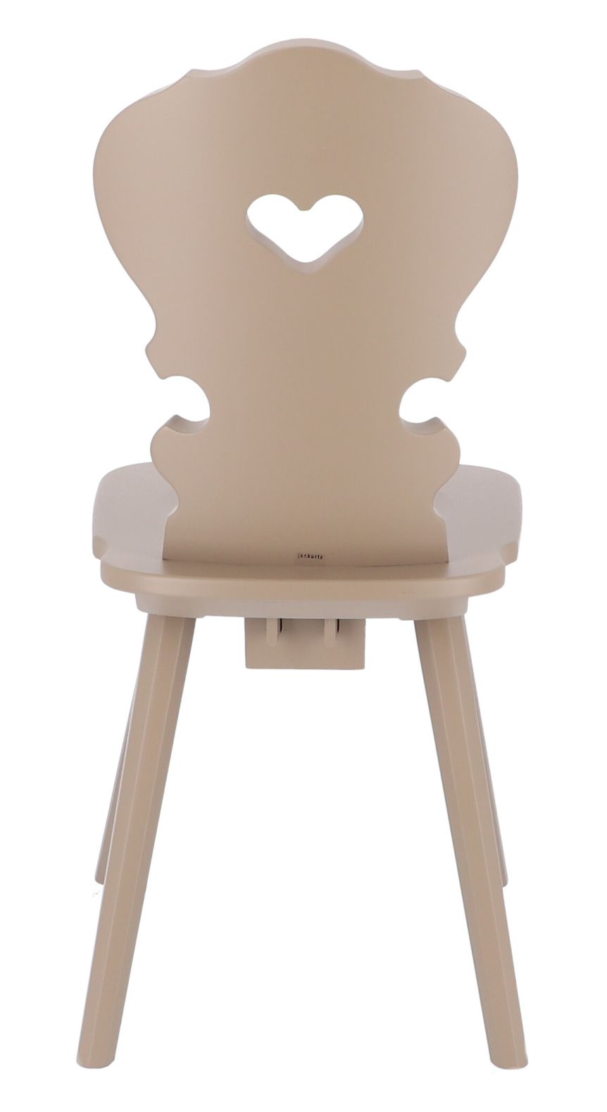 Beiger Jan Kurtz Vienna Stuhl mit Herz-Ausschnitt in der Rückenlehne, Ansicht von hinten.