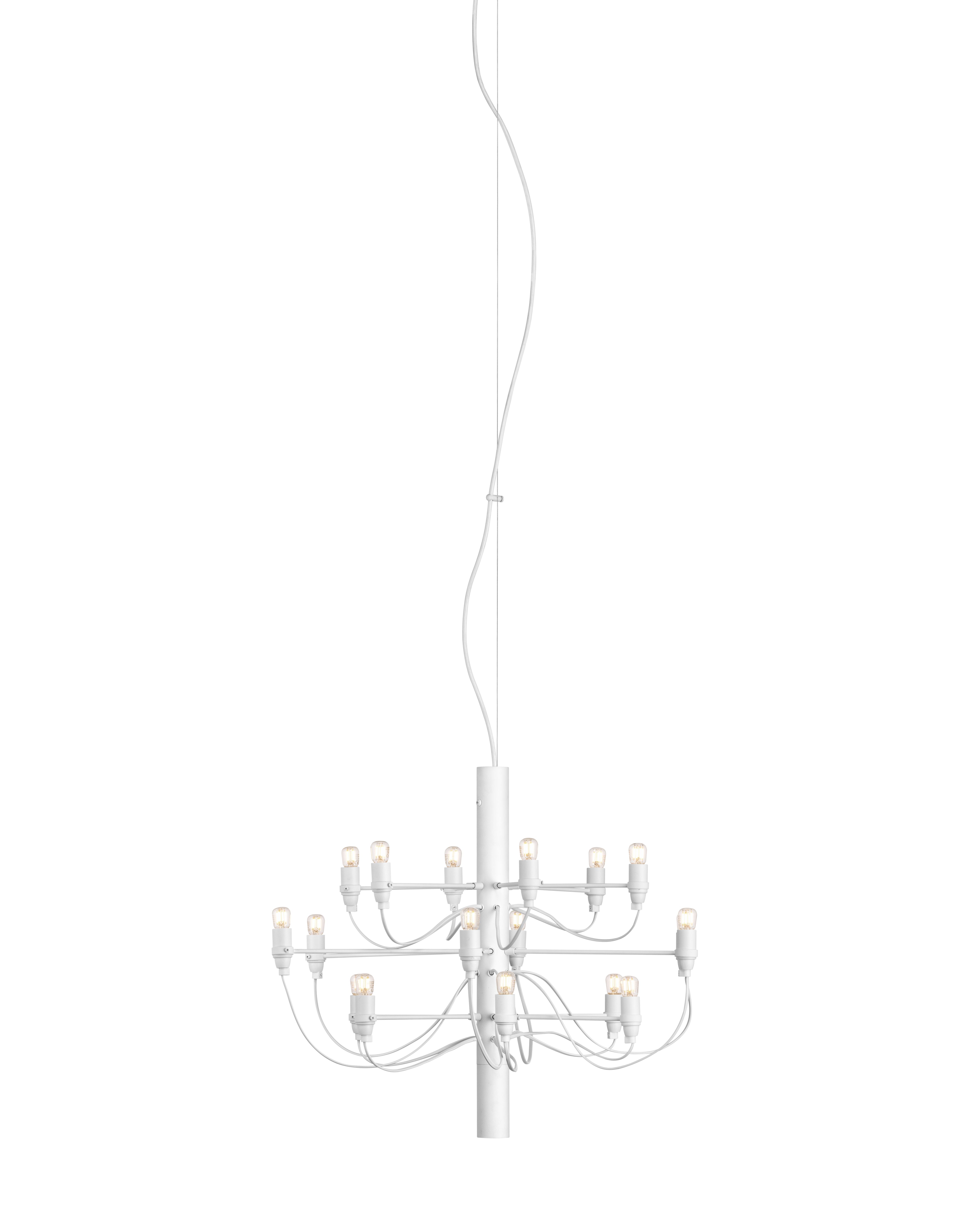 Weißer Flos 2097 Kronleuchter mit klaren Glühbirnen, modernes Design für stilvolle Innenräume.