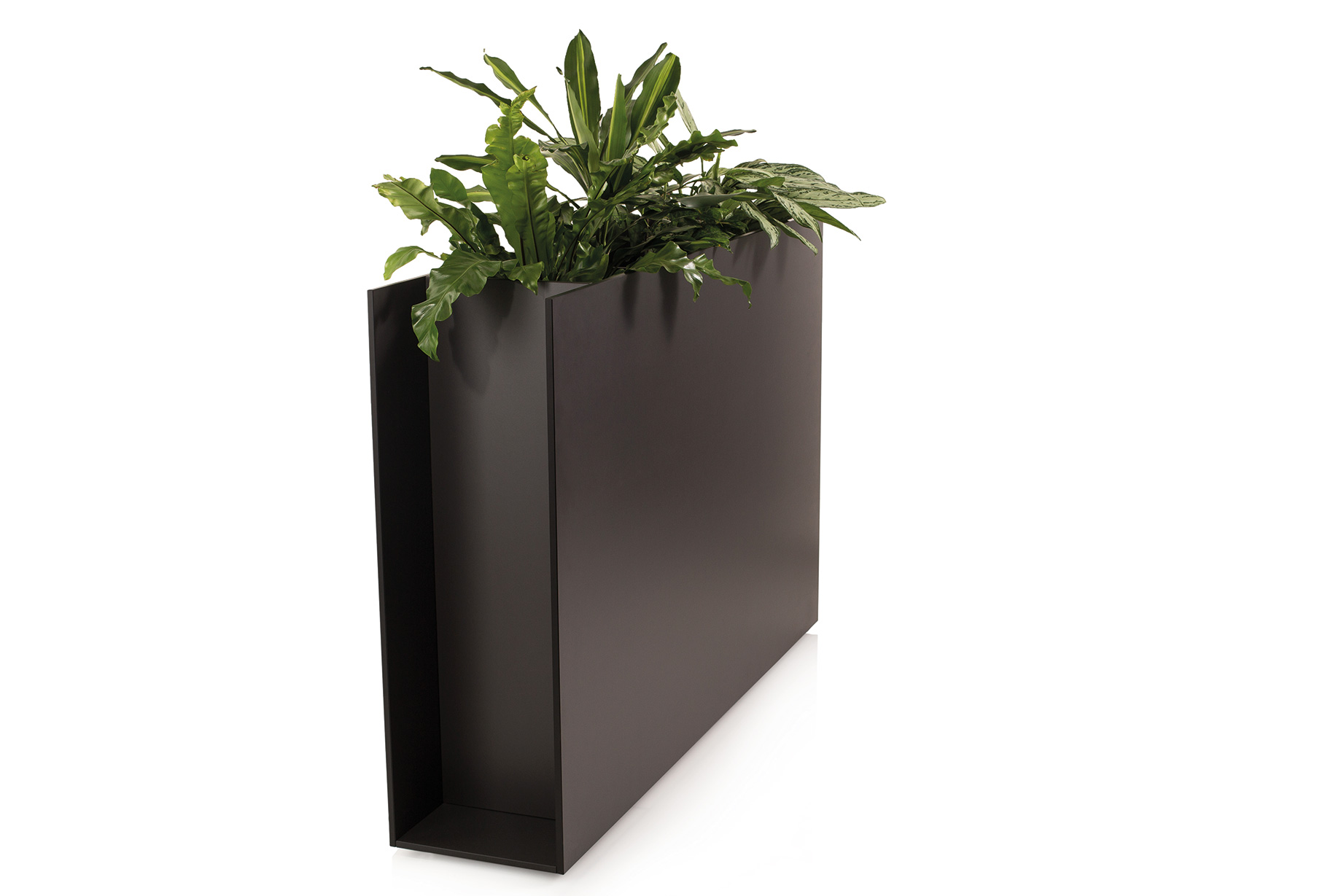 Sotomon Pflanzgefäß in Taupe von Conmoto mit grünen Pflanzen, moderner Blumenkübel für den Innen- und Außenbereich.