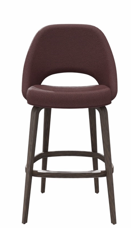 Saarinen Barhocker von Knoll International, H 114 cm, braunes Leder, Holzgestell, moderner Barstuhl.