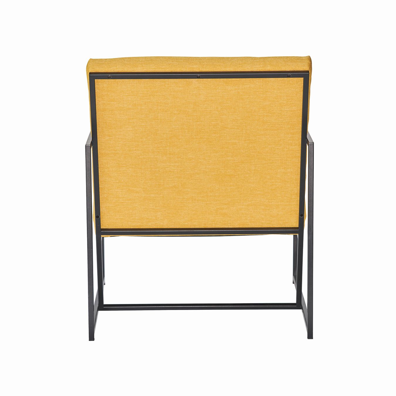 Rückansicht des gelben Style Sessels von Jan Kurtz mit schwarzem Metallgestell.