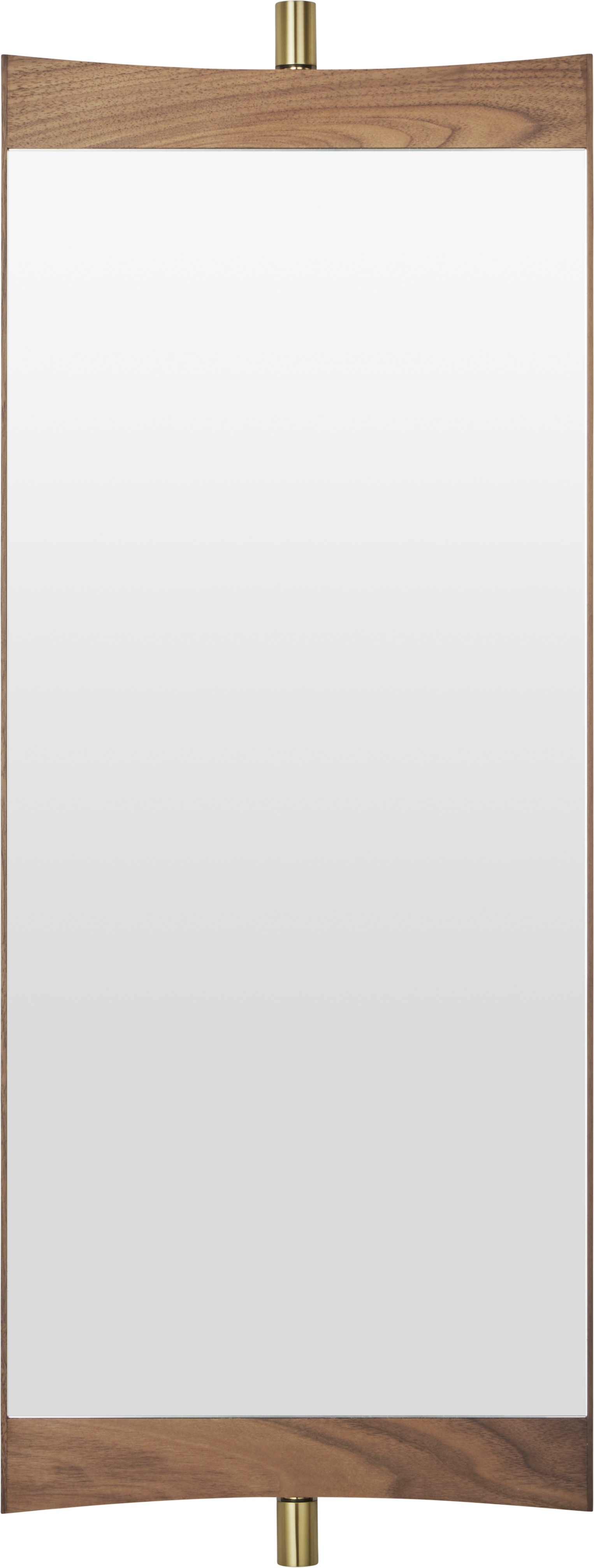 Gubi Vanity Wall Mirror 1: Rechteckiger Wandspiegel mit Holzrahmen und goldenen Akzenten.