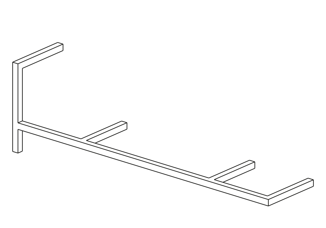 Drahtmodell des Antologia Wandregal-Moduls von Mogg, 120cm breit, für moderne Wandgestaltung.