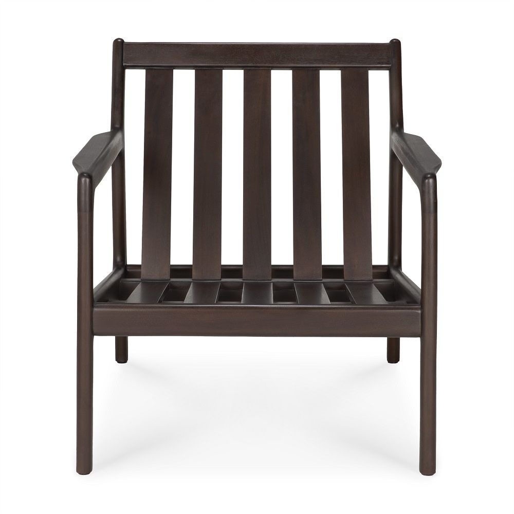 Jack Liegestuhlgestell von Ethnicraft, dunkelbraunes Mahagoni, modernes Design mit Lattenstruktur für Garten und Terrasse.