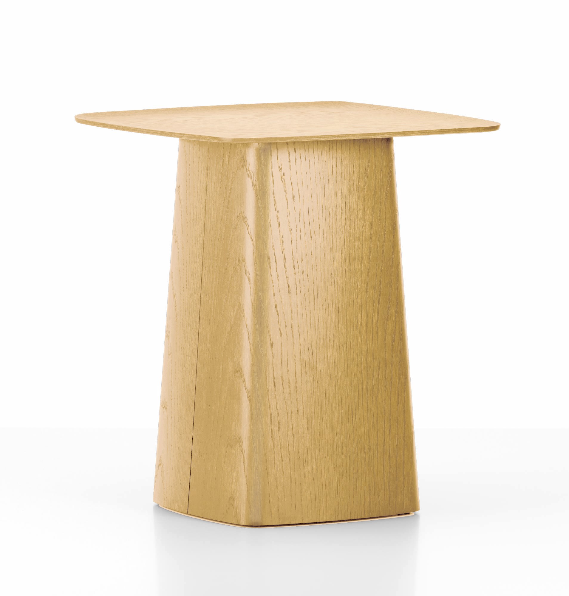 Holz Beistelltisch in Eiche hell, quadratische Tischplatte und konischer Fuß für Wohnzimmer und Schlafzimmer.