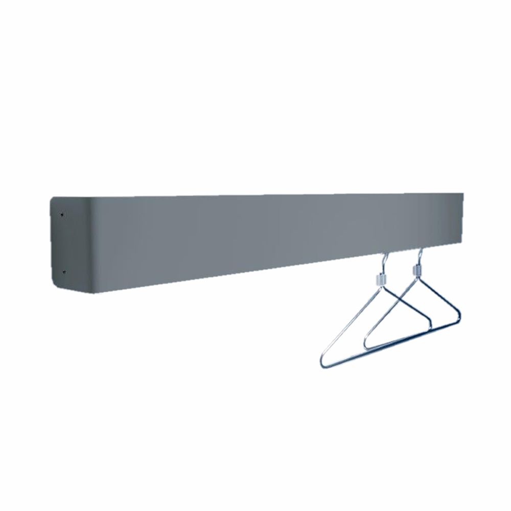 Radius II Garderobe: Graue Wandgarderobe mit zwei Kleiderbügeln aus Metall, moderne Flurgarderobe.