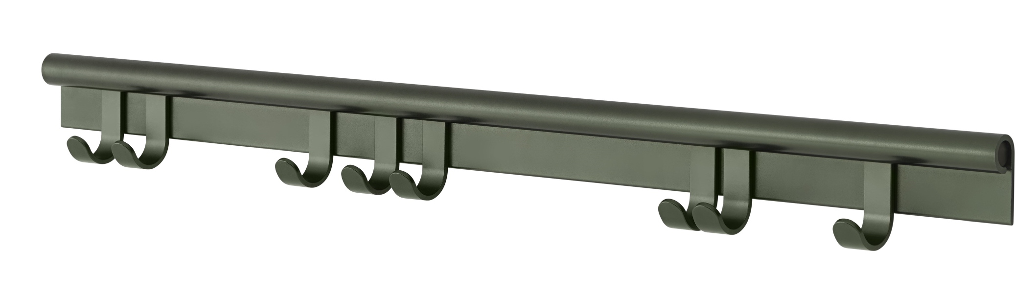 Muuto Coil Coat Rack Wandgarderobe in Dunkelgrün mit fünf Haken für Jacken und Accessoires.