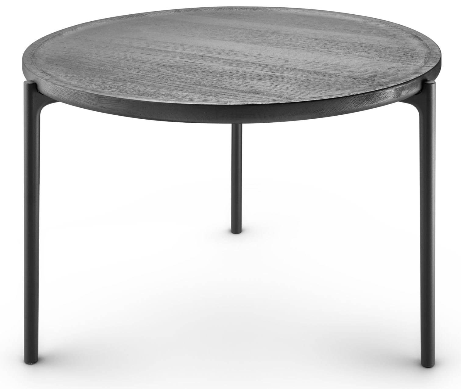 Savoye Tisch: Runder Beistelltisch aus Eiche in Schwarz mit drei Beinen.