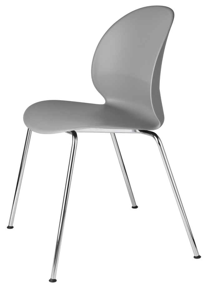 Grauer N02 Recycle Stuhl von Fritz Hansen mit verchromten Beinen, modernes Design für Büro und Wohnraum.