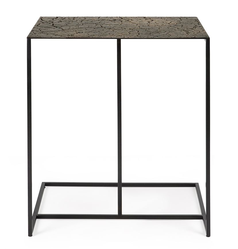 Triptic Beistelltisch Whisky Ethnicraft mit quadratischer Tischplatte und schwarzem Metallgestell.