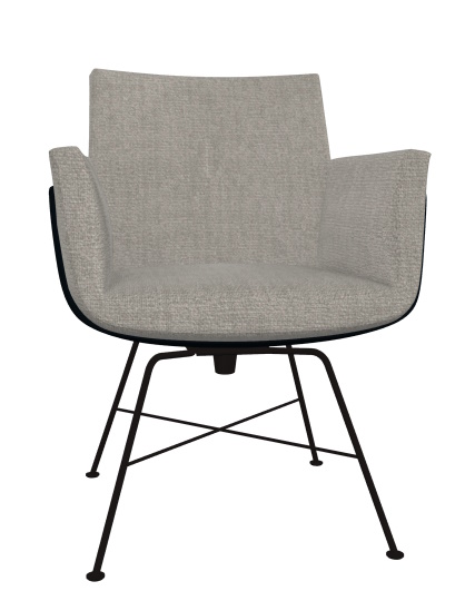 Alvo Drehstuhl mit Armlehnen, Stoffbezug in Grau und schwarzem Drahtgestell. Bürostuhl.