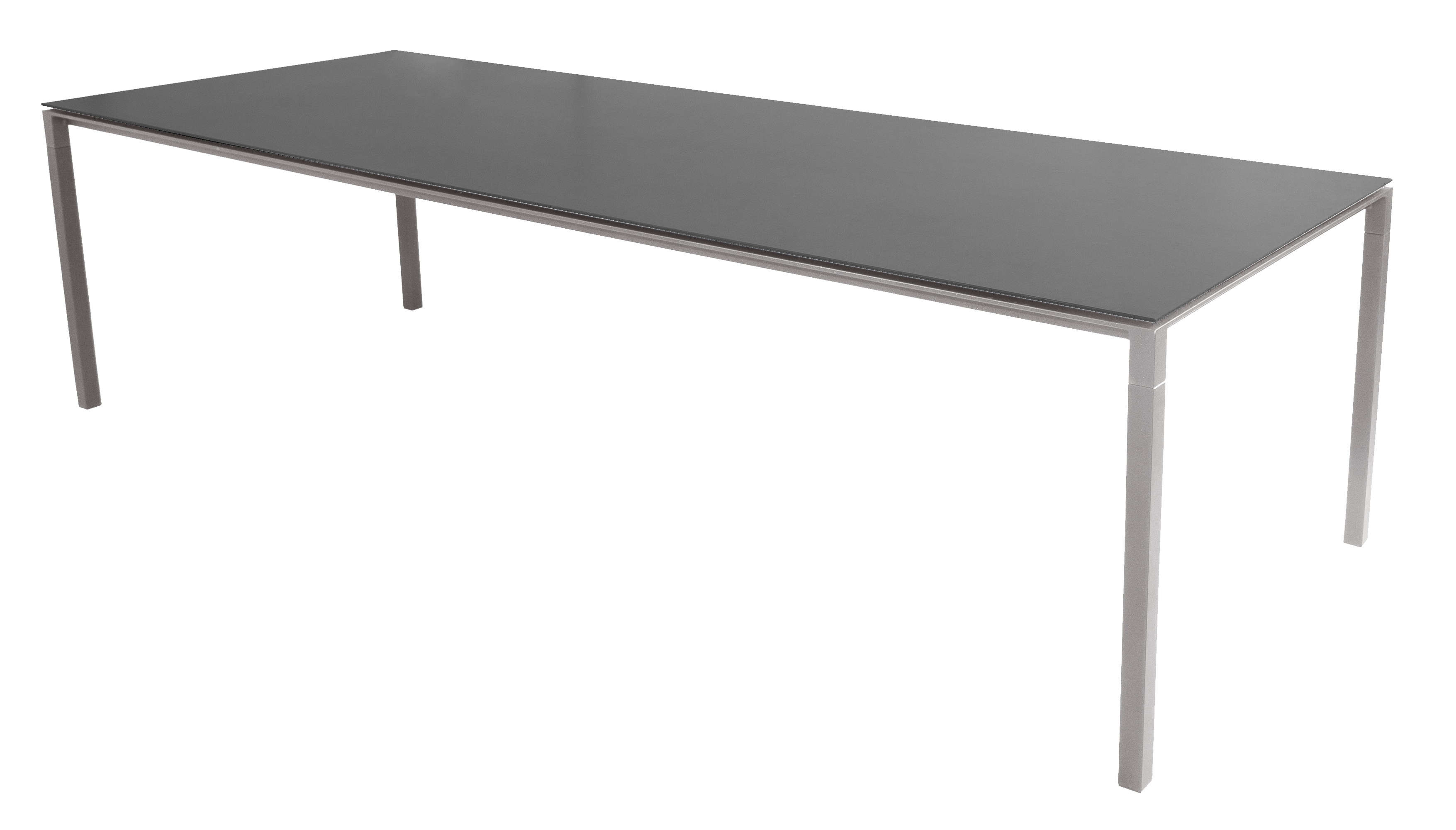 Pure Outdoor Esstisch mit taupefarbenem Gestell und Nero-Tischplatte für den Garten oder die Terrasse.