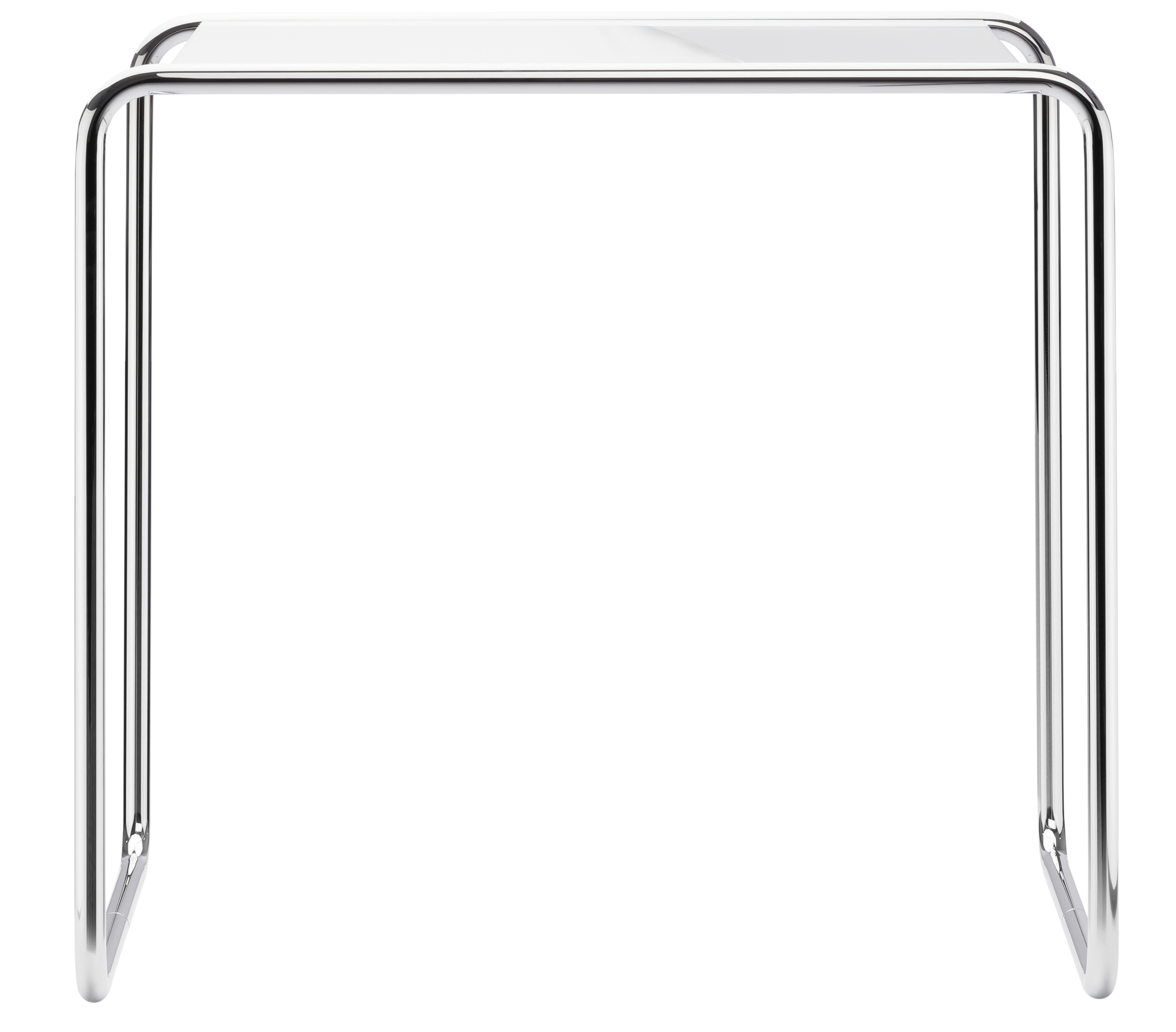 B 9 d Thonet Beistelltisch mit verchromtem Stahlrohrgestell und weißer Tischplatte. Moderner Designklassiker.