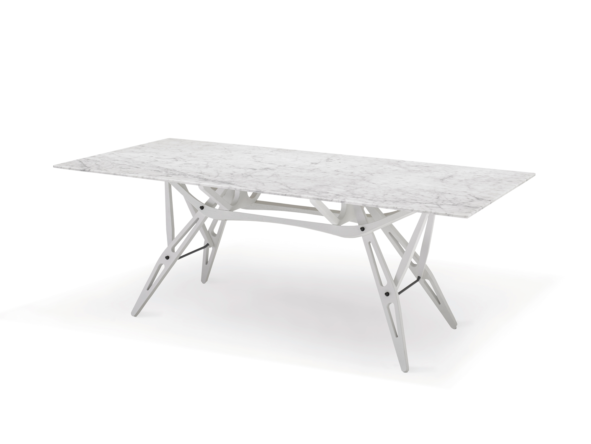 Weißer Zanotta Tisch mit Marmorplatte und modernem Design für Esszimmer oder Büro.