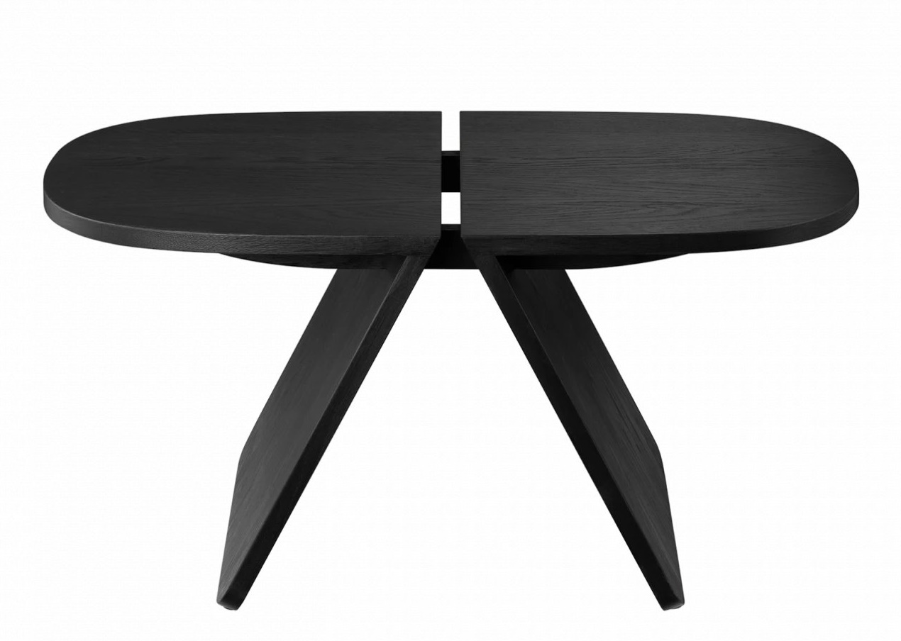Avio Beistelltisch von Blomus, Eiche schwarz, ovale Tischplatte mit markantem, dreibeinigem Untergestell.