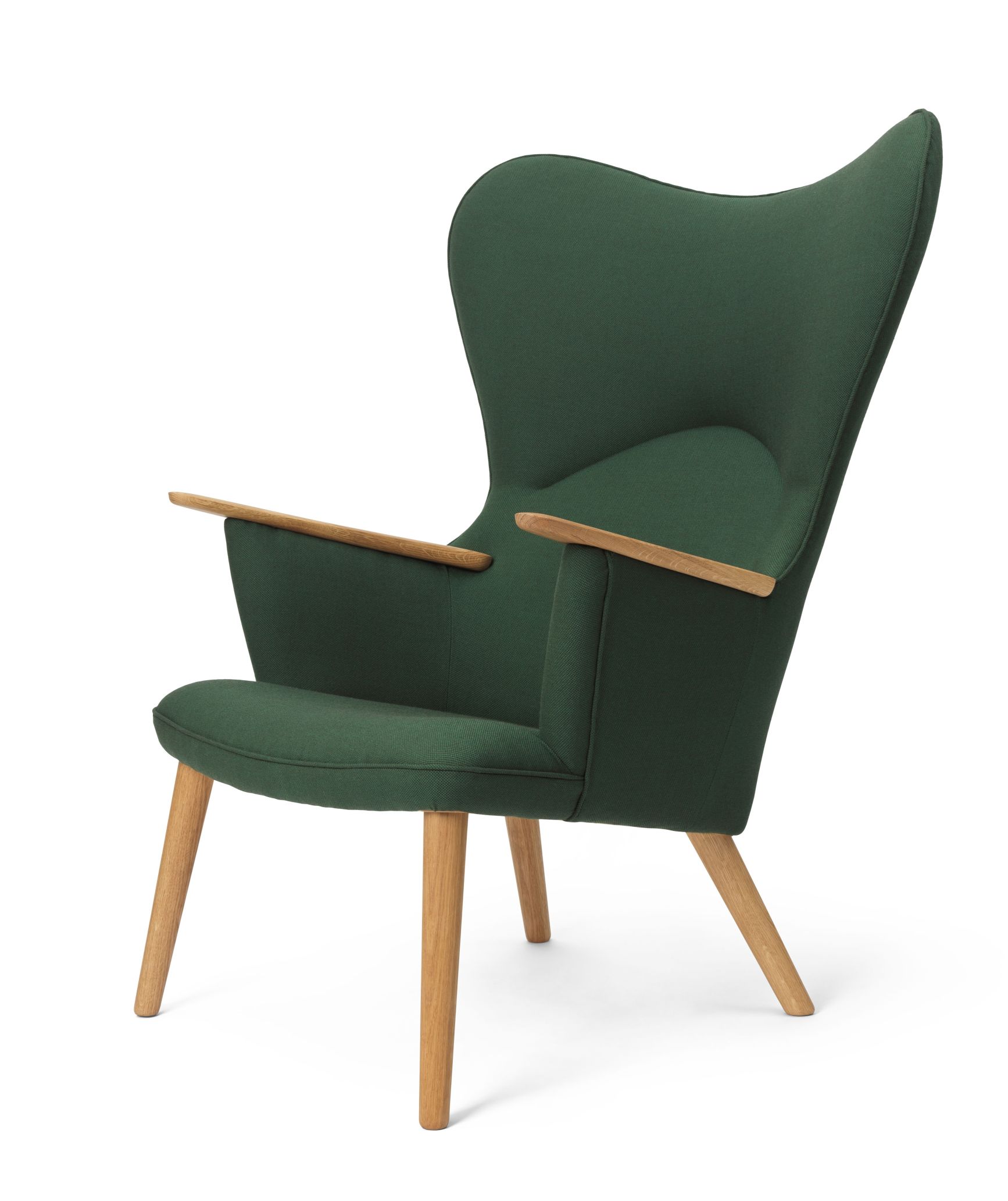 Grüner CH78 Sessel "Mama Bear" von Carl Hansen & Søn mit Holzarmlehnen und Beinen.