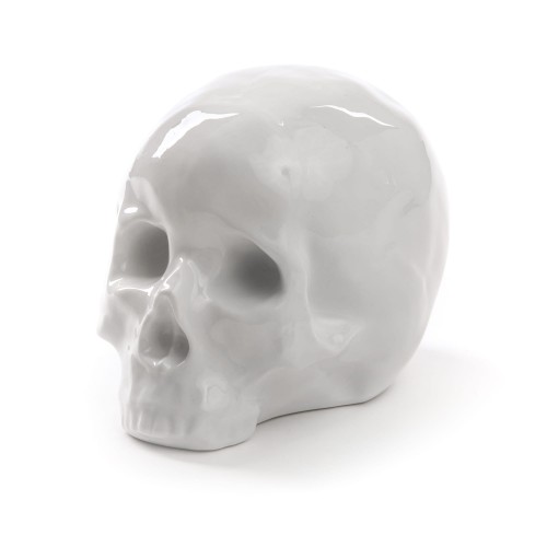 Glänzende, weiße Totenkopf Skulptur "My Skull" von Seletti. Dekorative Totenkopf Figur.