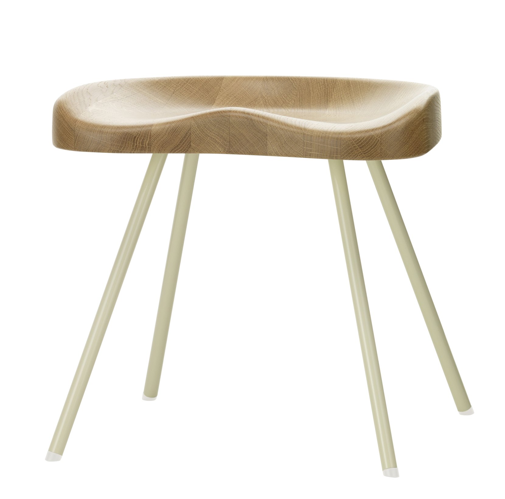 Vitra Tabouret Hocker N° 307 aus Holz mit drei hellen Metallbeinen.