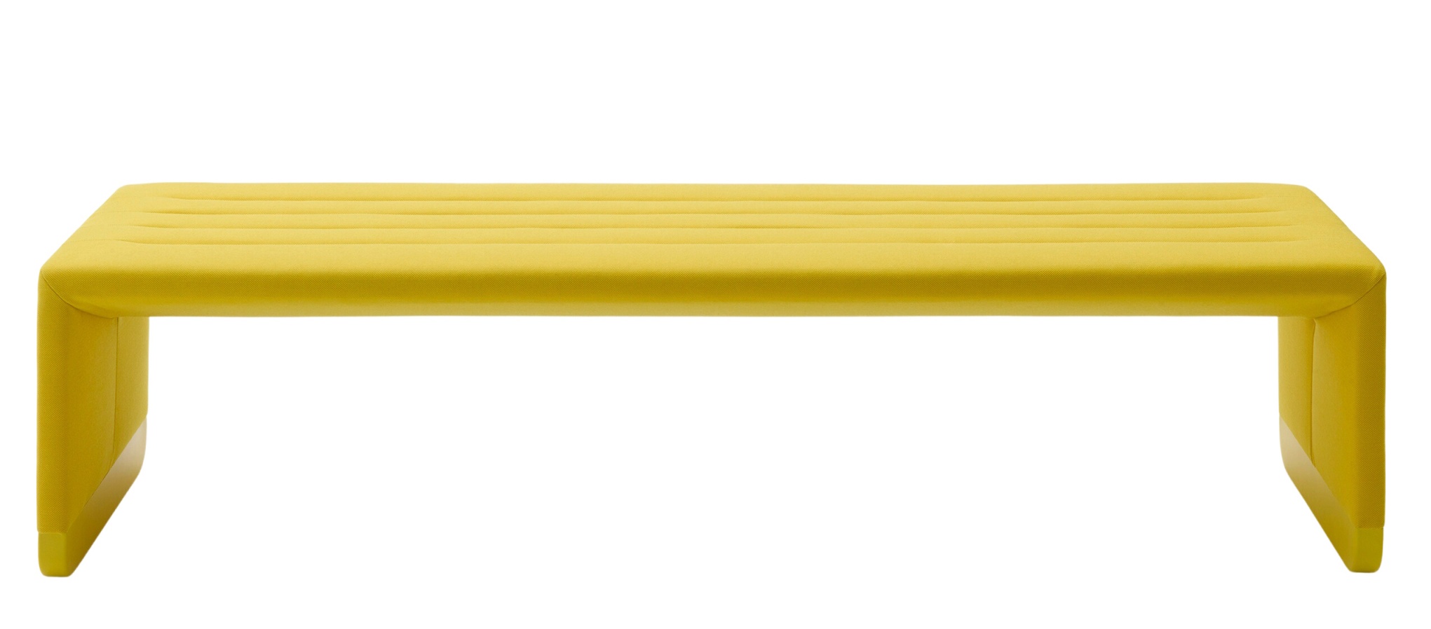 Gelbe Bridge Polsterbank von Cor, moderne Sitzbank mit geradlinigem Design und Polsterung.